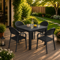 КОМПЛЕКТ PVC BAMBU МАСА 90/90+4 СТОЛА АНТРАЦИТ