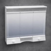ГОРЕН ШКАФ ЗА БАНЯ - PVC, С ОГЛЕДАЛО С ОСВЕТЛЕНИЕ, 60/13/50 СМ