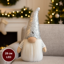 ФИГУРА КОЛЕДНА ЩАСТЛИВКО 28СМ LED СИВ