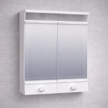 ГОРЕН ШКАФ ЗА БАНЯ - PVC, С ОГЛЕДАЛО С ОСВЕТЛЕНИЕ, 40/13/50 СМ