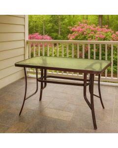 ГРАДИНСКА МАСА 140/80/72 СМ МЕТАЛ СЪС СТЪКЛО КАФЯВА