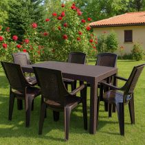 ГРАДИНСКИ КОМПЛЕКТ FLORA, МАСА С 6 БРОЯ СТОЛОВЕ, АНТРАЦИТ