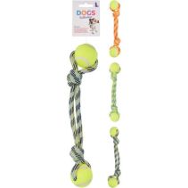 ИГРАЧКА ЗА КУЧЕ С ВЪЖЕ/2 ТОПКИ/ 33СМ
