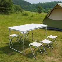СГЪВАЕМ КОМПЛЕКТ CAMPING МАСА-120СМ С 4 БР ТАБУРЕТКИ PVC И МЕТАЛ СИВ